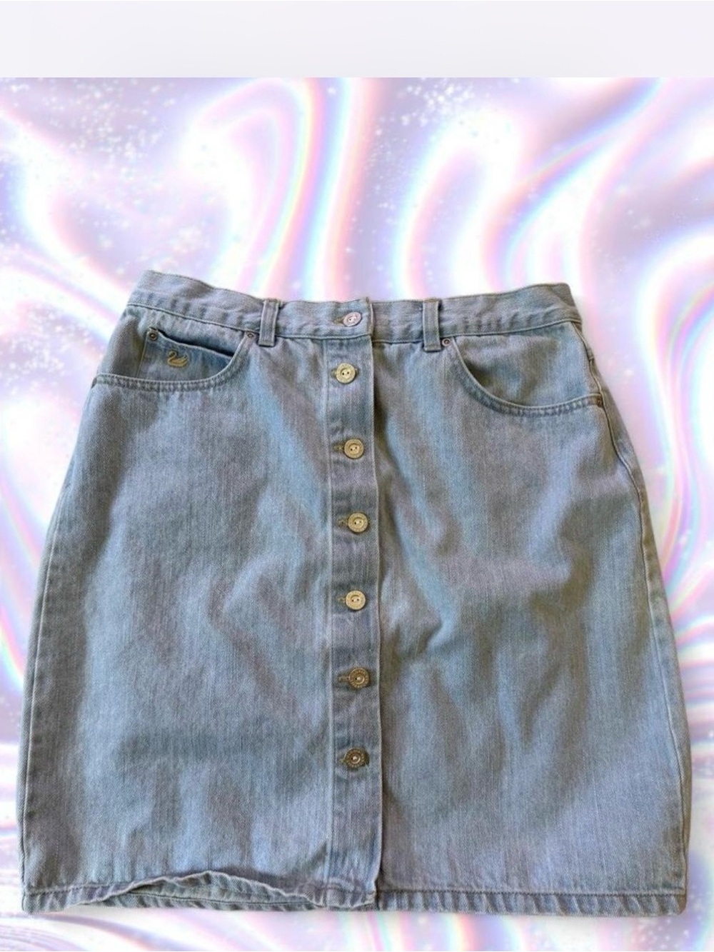Gloria Vanderbilt Light Blue Button-Front Denim Skirt